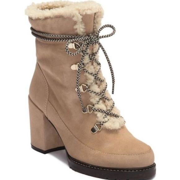 Stuart Weitzman Tan Shearling Lace Up Suede Yukon Boots Size 7 - Picture 9 of 9